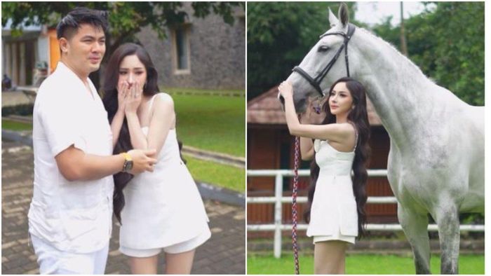 Apris Devita menangis haru dapat kado kuda Belanda dari sang suami Guntur Prayoga