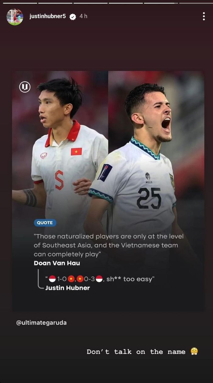 Bek timnas Indonesia Justin Hubner membalas komentar negatif pemain Vietnam dengan memberi sindiran menohok.