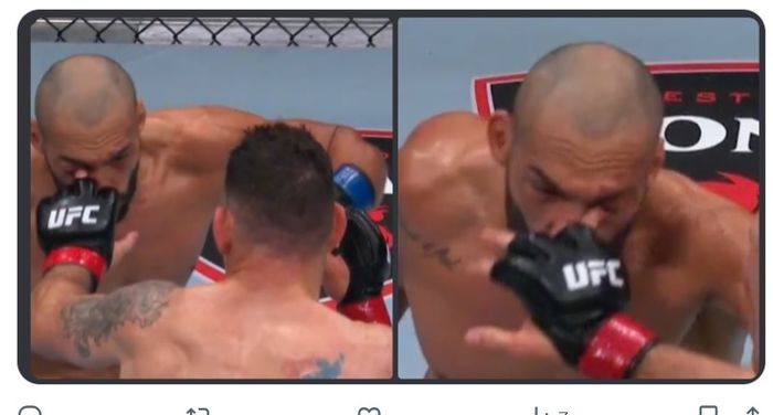 Sekuens Chris Weidman mencolok mata sebelum dinyatakan menang KO oleh wasit UFC Atlantic City, Minggu (31/3/2024) WIB. 