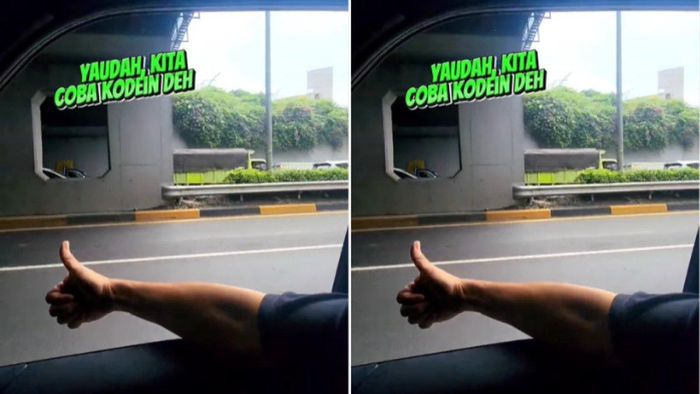 Sopir Najwa memberikan kode kepada sopir truk.  
