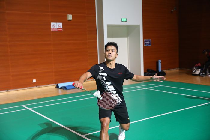 Tunggal putra Indonesia, Anthony Sinisuka Ginting, berlatih jelang Kejuaraan Asia 2024, Selasa, 9 April 2024