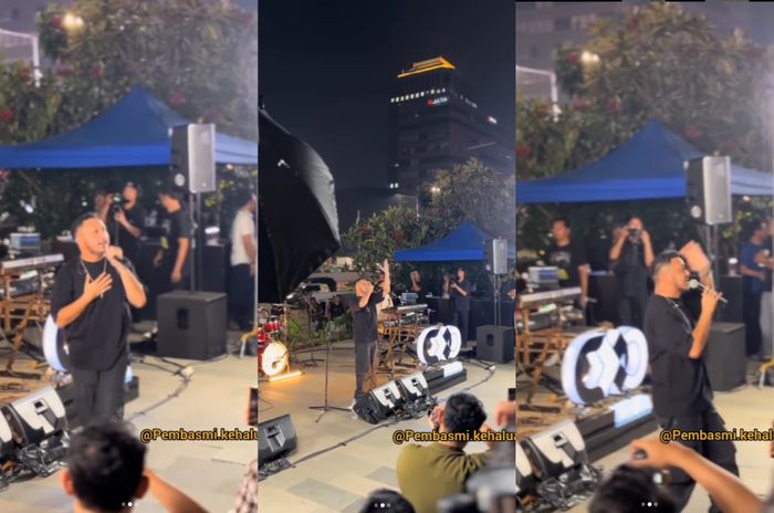 Giring sudah mulai tampil di hadapan publik dengan bawakan lagu band Nidji