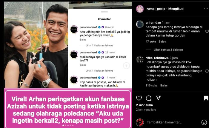 Video Azizah Salsha pole dance disebar fanbase, Pratama Arhan beri peringatan
