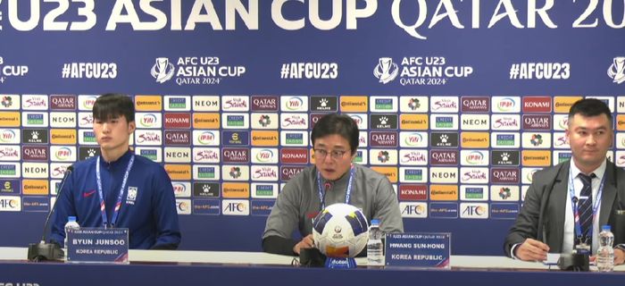 Kapten Korea Selatan, Byun Jun-soo dalam sesi jumpa jelang laga perempat final Piala Asia U-23 2024 kontra timnas U-23 Indonesia, Rabu (24/4/2024) 
