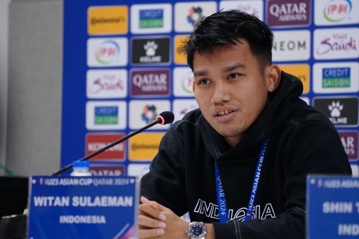 Witan Sulaeman hadir di konferensi pers jelang semifinal Piala Asia U-23 2024 antara timnas U-23 Indonesia Vs Uzbekistan, Minggu (28/4/2024)