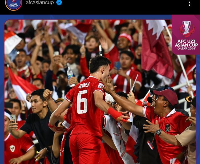 Pemain timnas U-23 Indonesia, Ivar Jenner melakukan selebrasi setelah membobol gawang Irak di Stadion Abdullah bin Khalifa, Doha, Qatar, Kamis (2/5/2024). 