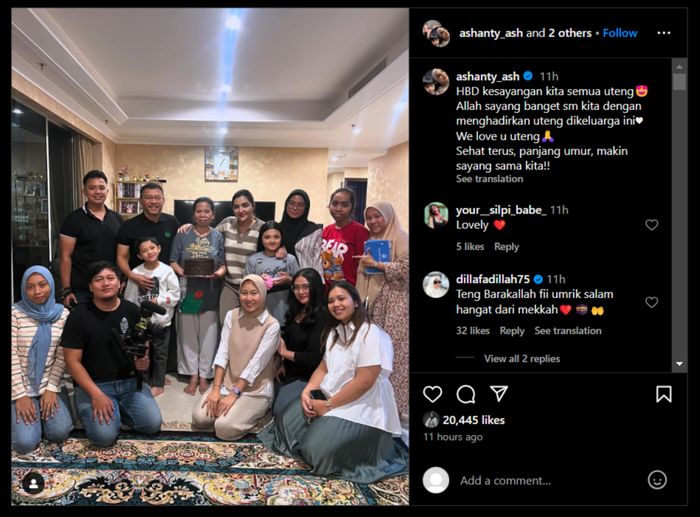Posting-an Ashanty saat merayakan hari ulang tahun Uteng