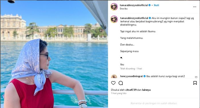 Tamara Bleszynski unggah foto dengan caption tak ingin dilupakan sebagai ibu