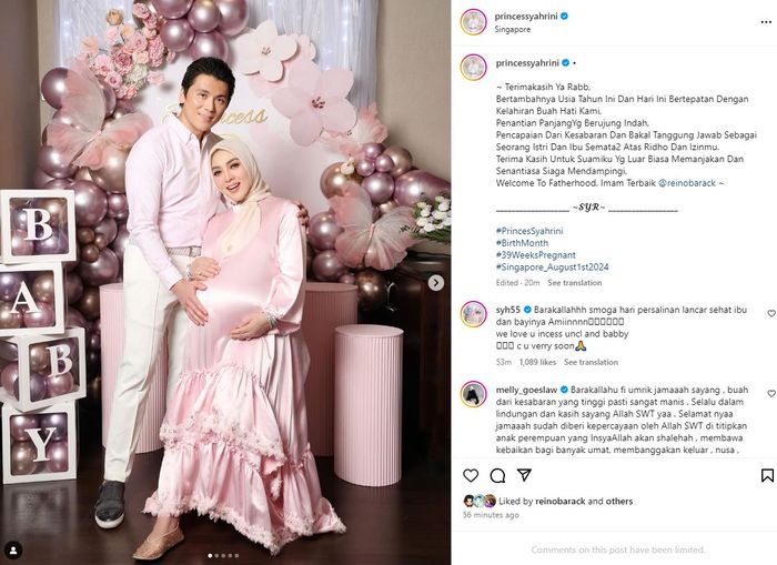 Syahrini melahirkan anak pertama saat ulang tahun.