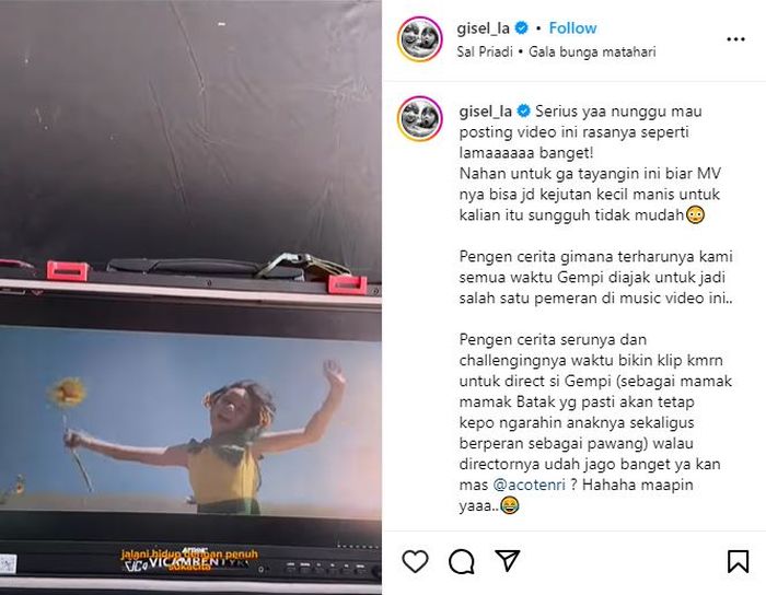 Gisel terharu Gempi jadi model video klip Gala Bunga Matahari.