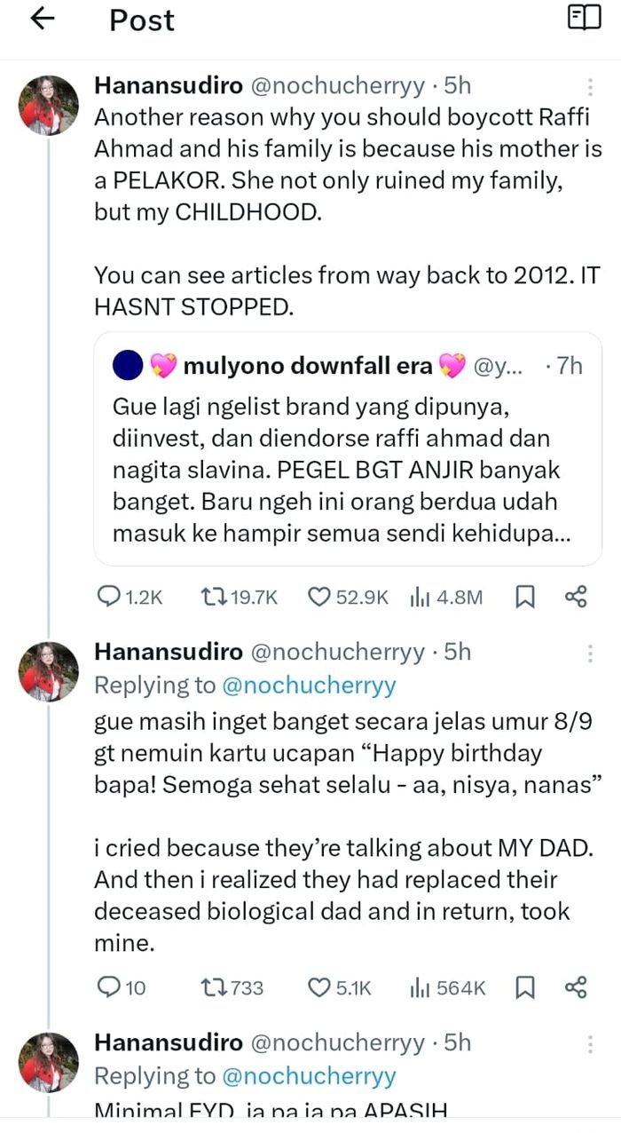 Seorang wanita bernama Hanan Sudiro menuduh Amy Qanita Pelakor dalam rumah tangga orangtuanya.