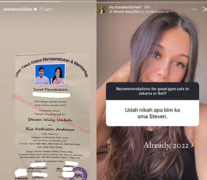 Ria Andrews dan Stefan William pamer bukti nikah