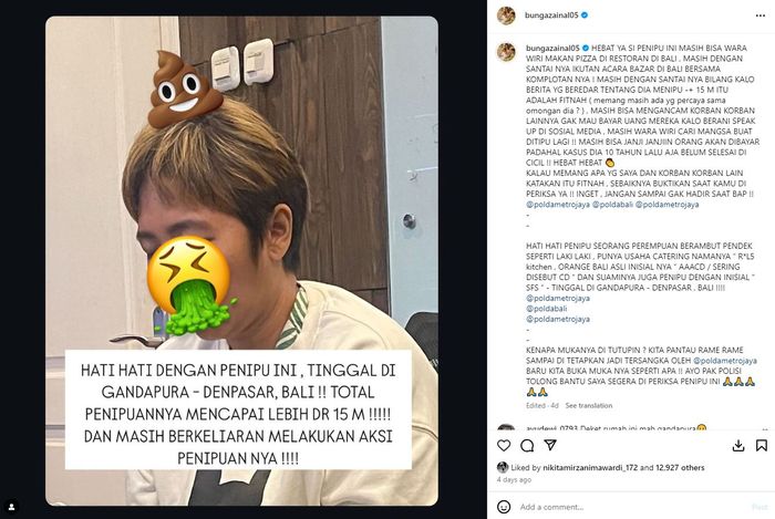 Tampang penipu Bunga Zainal yang bawa kabur uang Rp15 miliar.