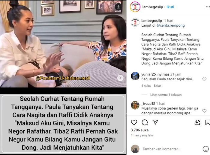 Paula Verhoeven sempat curhat pada Nagita Slavina soal cara mendidik anak