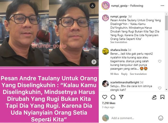 Andre Taulany singgung soal perselingkuhan 
