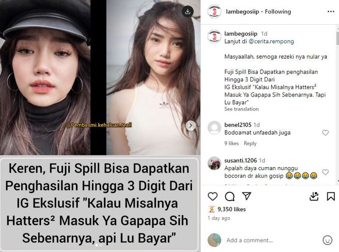 Fuji ungkap penghasilannya dari eksklusif  IG 