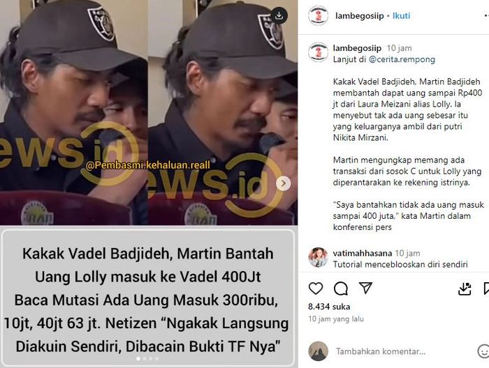 Kakak Vadel Badjideh keceplosan saat spill bukti saat beri bantahan soal Lolly transfer duit Rp 400 juta