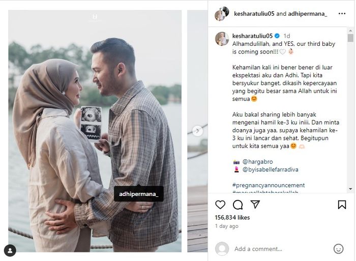 Kesha Ratuliu umumkan kehamilan anak ketiganya.