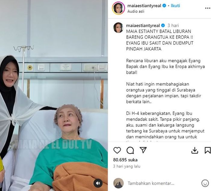 Ibunda Maia Estianty masuk rumah sakit