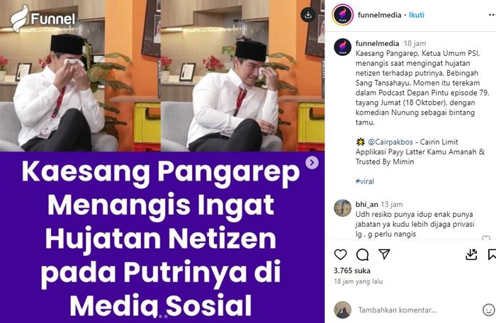 Kaesang Pangarep menangis gegara putrinya dihujat