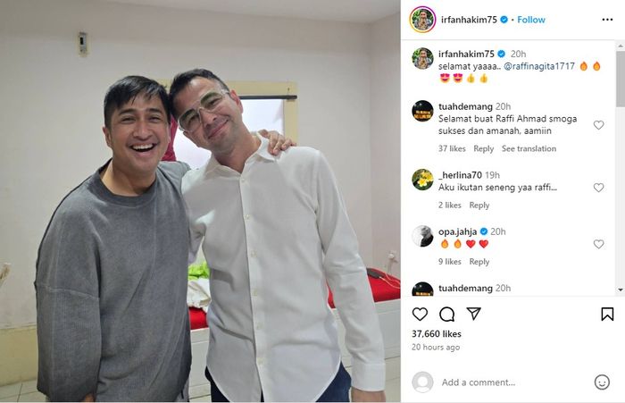 Irfan Hakim berikan ucapan selamat untuk Raffi Ahmad.