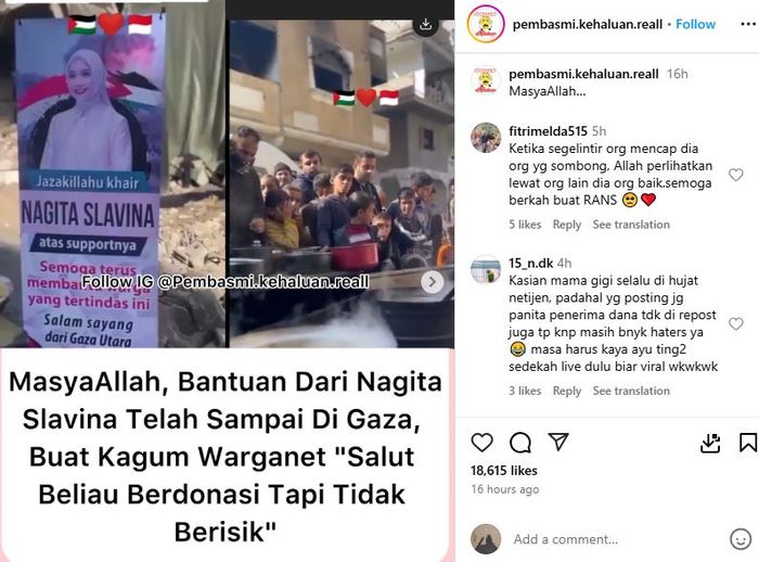 Nagita Slavina kirim bantuan ke Gaza