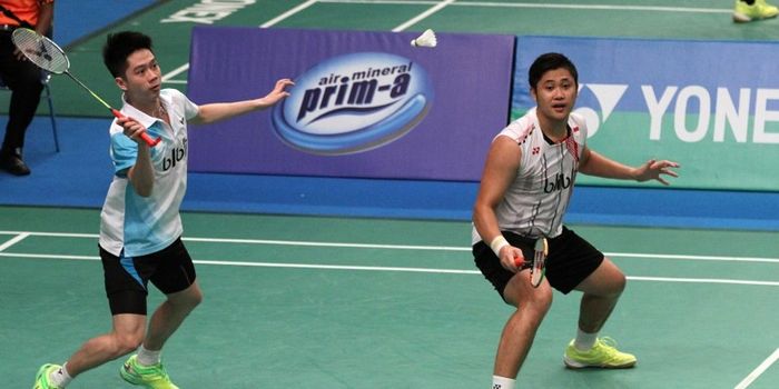 Pasangan ganda putra Indonesia, Kevin Sanjaya Sukamuljo/Wahyu Nayaka saat menghadapi  wakil China, H