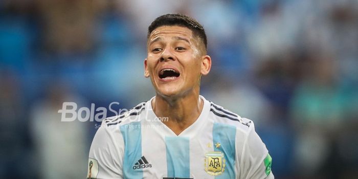  Ekspresi bek Argentina, Marcos Rojo dalam laga Grup D Piala Dunia 2018 kontra Nigeria.