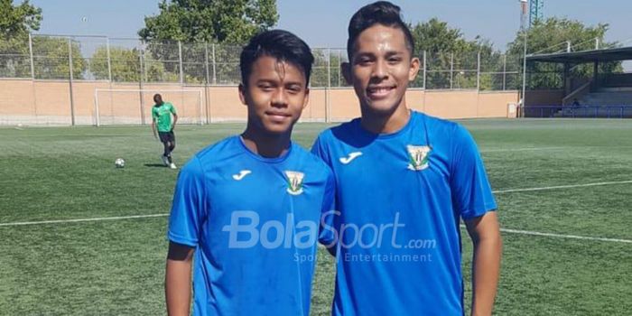 Andrian Rusdianto (left), with Syukran Arabia Samual, while training for the Leganes U-16 team in Spanyo