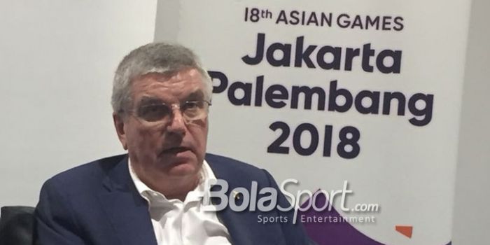 Presiden IOC, Thomas Bach, saat hadir di konferensi pers di Senayan, Jakarta, Minggu (2/9/2018)