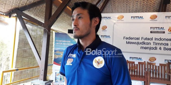 Pelatih timnas Futsal Indonesia, Kensuke Takahashi saat ditemui wartawan di sesi press conference de