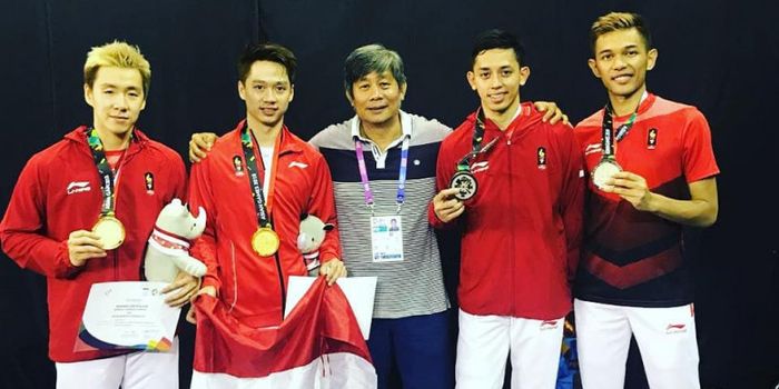   (dari ki-ka) Marcus Gideon, Kevin Sanjaya, Herry IP, Muhammad Rian Ardianto, dan Fajar Alfian berp