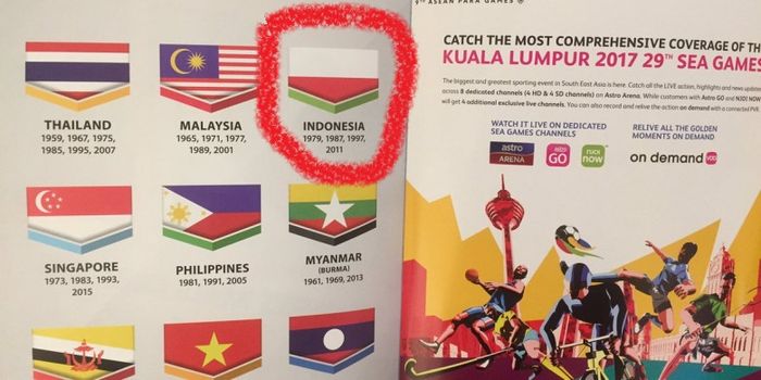 Pemuatan bendera Indonesia di suvenir di SEA Games 2017 Malaysia salah.