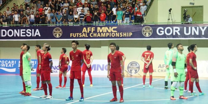 Timnas futsal Indonesia selepas laga melawan Kamboja di Piala AFF Futsal 2018.