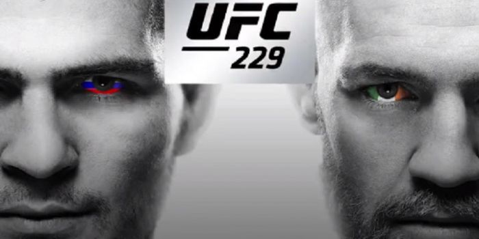   Poster UFC 229 yang bakal menggelar duel utama antara Khabib Nurmagomedov (kiri) dan Conor McGrego