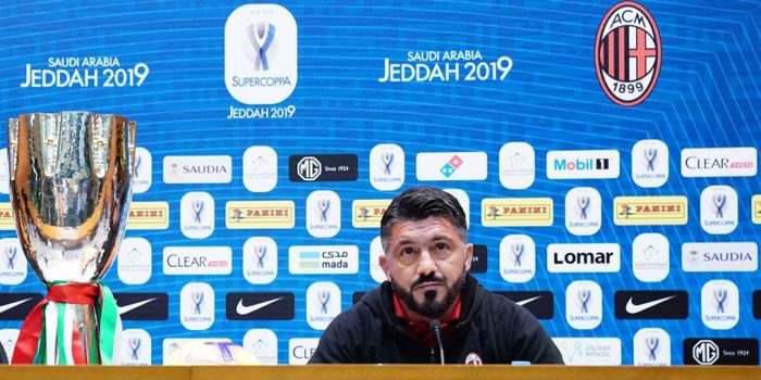 Pelatih AC Milan, Gennaro Gattuso, saat menghadiri konferensi pers jelang Piala Super Italia