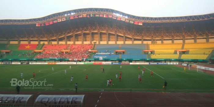 Suasana pertandingan antara timnas U-23 Uzbekistan Vs timnas U-23 Korea Selatan pada babak perempat final Asian Games 2018.