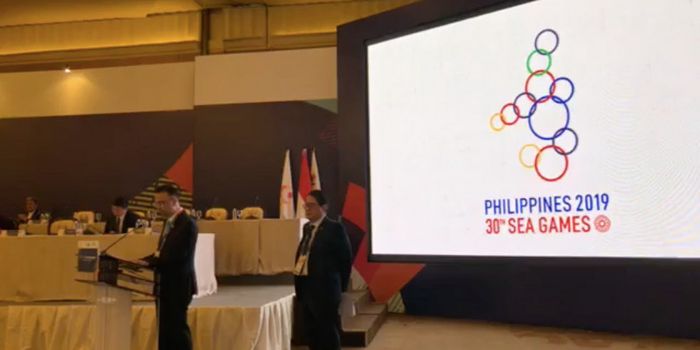Presentasi logo SEA Games 2019 yang akan digelar di Filipina tahun 2019 nanti, Senin (20/8/2018).