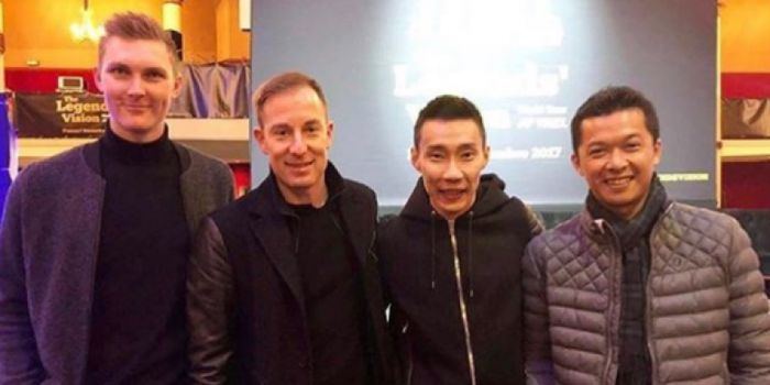 Dari kanan: mantan pebulu tangkis nasional, Taufik HIdayat bersama Lee Chong Wei, Peter Gade, dan Viktor Axelsen.