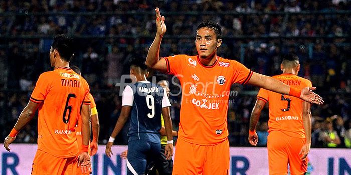   Bek Persija Jakarta, Gunawan Dwi Cahyo, saat melawan Arema FC pada pekan ke-19 Liga 1 2018 di Stad