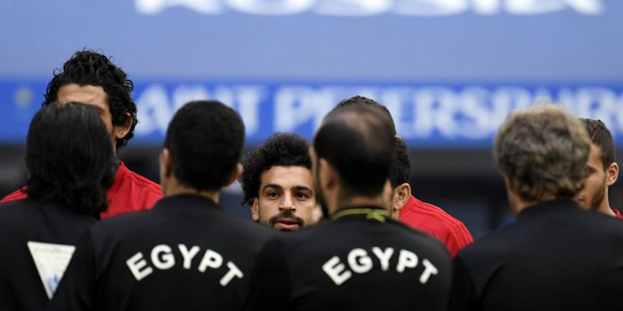 Penyerang timnas Mesir, Mohamed Salah, saat berlatih di  Saint Petersburg, Rusia, pada 18 Juni 2018.