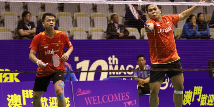 Pasangan ganda putra Indonesia, Markis Kido (kanan) dan Hendra Aprida Gunawan.