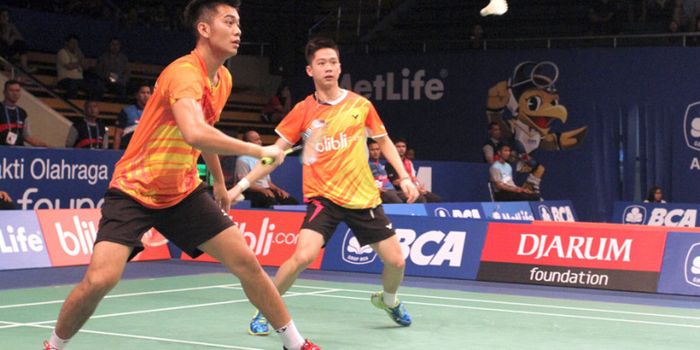 Selvanus Geh (depan) saat berpasangan dengan Kevin Sanjaya Sukamuljo