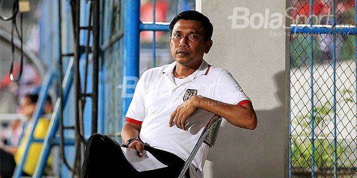  Pelatih Bali United, Widodo Cahyono Putro, saat mengawal timnya melakoni laga pekan ke-12 Liga 1 2018.