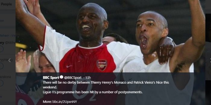 Dua pemain legendaris Arsenal, Patrick Vieira (kiri) dan Thierry Henry (kanan).