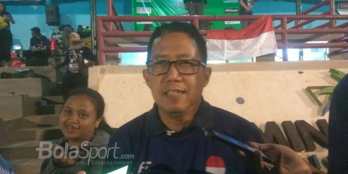 Wakil Ketua Umum PSSI Joko Driyono menjawab pertanyaan wartawan di Lapangan Pertamina Simprug, Jakar