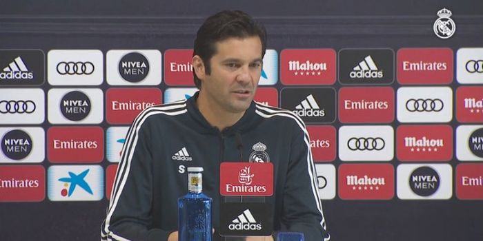 Pelatih Real Madrid, Santiago Solari, berbicara kepada media dalam acara jumpa pers.