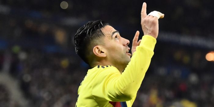 Radamel Falcao merayakan gol timnas Kolombia ke gawang Prancis dalam laga uji coba di Saint-Denis, 2