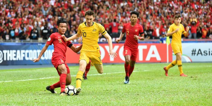Timnas U-16 Indonesia berhadapan dengan Australia pada perempat final Piala Asia U-16 2018 di Stadio