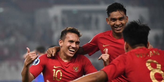       Pemain timnas U-19 Indonesia, Egy Maulana Vikri, melakukan selebrasi seusai mencetak gol ke ga